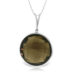 ALARRI 14K Solid White Gold Necklace w/ Checkerboard Cut Round Smoky Quartz