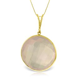 ALARRI 14K Solid Gold Necklace w/ Checkerboard Cut Round Rose Quartz