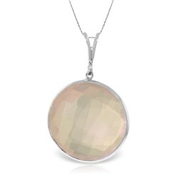 ALARRI 14K Solid White Gold Necklace w/ Checkerboard Cut Round Rose Quartz