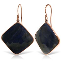 ALARRI 14K Solid Rose Gold Fish Hook Earrings w/ Checkerboard Cut Sapphires