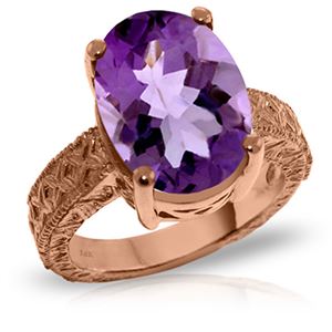 ALARRI 14K Solid Rose Gold Ring w/ Natural Oval Amethyst