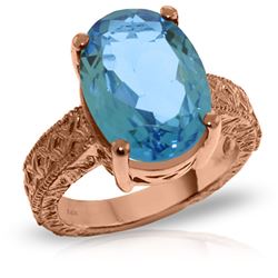 ALARRI 14K Solid Rose Gold Ring w/ Natural Oval Blue Topaz