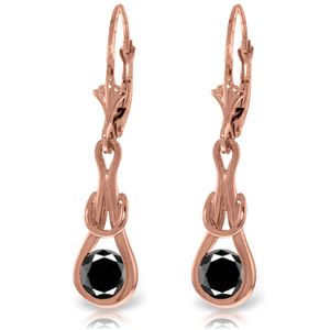 ALARRI 14K Solid Rose Gold Leverback Earrings w/ Natural 1.0 Carat Black Diamonds