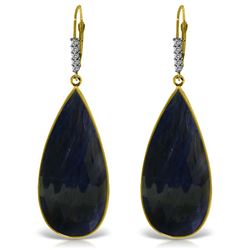ALARRI 14K Solid Gold Diamonds Leverback Earrings w/ Checkerboard Cut Sapphires