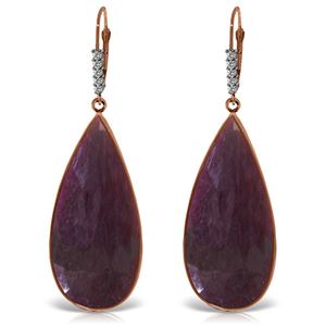 ALARRI 14K Solid Rose Gold Diamonds Leverback Earrings w/ Checkerboard Cut Dyed Rubies