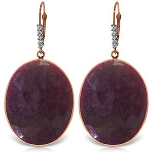 ALARRI 14K Solid Rose Gold Diamonds Leverback Earrings w/ Checkerboard Cut Dyed Rubies