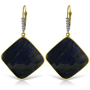 ALARRI 14K Solid Gold Diamonds Leverback Earrings w/ Checkerboard Cut Sapphires