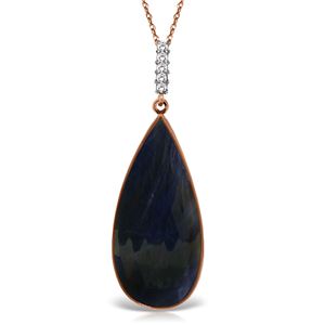 ALARRI 14K Solid Rose Gold Necklace w/ Diamonds & Pear Shape Checkerboard Cut Sapphire