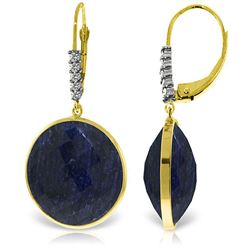 ALARRI 14K Solid Gold Diamonds Leverback Earrings w/ Checkerboard Cut Round Dyed Sapphires