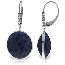 ALARRI 14K Solid White Gold Diamonds Leverback Earrings w/ Checkerboard Cut Round Dyed Sapphires