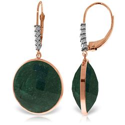 ALARRI 14K Solid Rose Gold Diamonds Leverback Earrings w/ Round Emerald Color Corundum