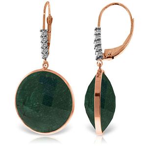 ALARRI 14K Solid Rose Gold Diamonds Leverback Earrings w/ Round Emerald Color Corundum