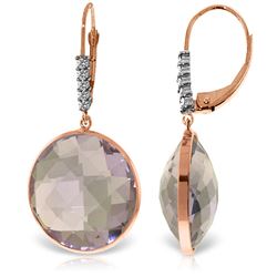 ALARRI 14K Solid Rose Gold Diamonds Leverback Earrings w/ Checkerboard Cut Round Amethysts