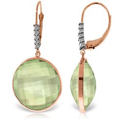 ALARRI 14K Solid Rose Gold Diamonds Leverback Earrings w/ Checkerboard Cut Round Green Amethysts