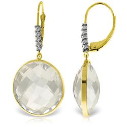 ALARRI 14K Solid Gold Diamonds Leverback Earrings w/ Checkerboard Cut Round White Topaz