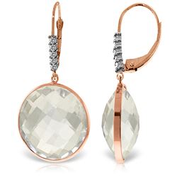 ALARRI 14K Solid Rose Gold Diamonds Leverback Earrings w/ Checkerboard Cut Round White Topaz