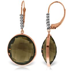 ALARRI 14K Solid Rose Gold Diamonds Leverback Earrings w/ Checkerboard Cut Smoky Quartz