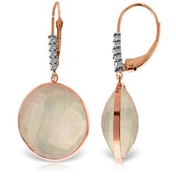 ALARRI 14K Solid Rose Gold Diamonds Leverback Earrings w/ Checkerboard Cut Rose Quartz