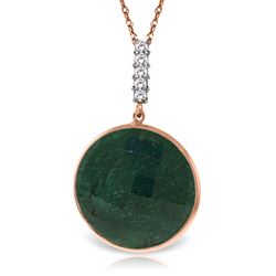 ALARRI 14K Solid Rose Gold Necklace w/ Diamonds & Checkerboard Emerald Color Cut Corundum