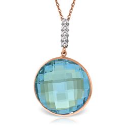 ALARRI 14K Solid Rose Gold Necklace w/ Diamonds & Checkerboard Cut Blue Topaz