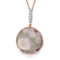 ALARRI 14K Solid Rose Gold Necklace w/ Diamonds & Checkerboard Cut Amethyst