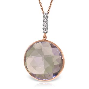 ALARRI 14K Solid Rose Gold Necklace w/ Diamonds & Checkerboard Cut Amethyst