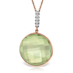 ALARRI 14K Solid Rose Gold Necklace w/ Diamonds & Checkerboard Cut Green Amethyst