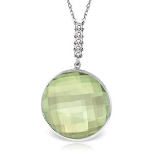 ALARRI 14K Solid White Gold Necklace w/ Diamonds & Checkerboard Cut Green Amethyst
