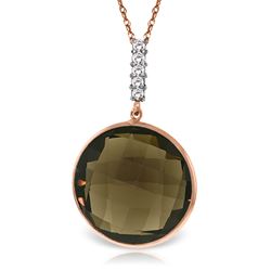 ALARRI 14K Solid Rose Gold Necklace w/ Diamonds & Checkerboard Cut Smoky Quartz