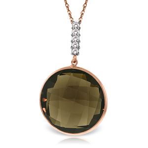 ALARRI 14K Solid Rose Gold Necklace w/ Diamonds & Checkerboard Cut Smoky Quartz
