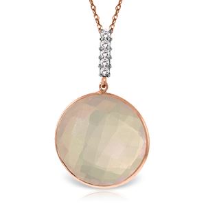 ALARRI 14K Solid Rose Gold Necklace w/ Diamonds & Checkerboard Cut Rose Quartz