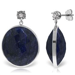 ALARRI 14K Solid White Gold Diamonds Stud Earrings w/ Dangling Checkerboard Cut Sapphires