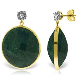 ALARRI 14K Solid Gold Diamonds Stud Earrings w/ Dangling Round Emerald Color Corundum
