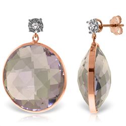 ALARRI 14K Solid Rose Gold Diamonds Stud Earrings w/ Dangling Checkerboard Cut Round Amethysts