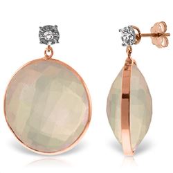 ALARRI 14K Solid Rose Gold Diamonds Stud Earrings w/ Dangling Checkerboard Cut Rose Quartz