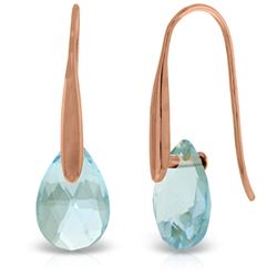 ALARRI 14K Solid Rose Gold Fish Hook Earrings w/ Dangling Briolette Blue Topaz