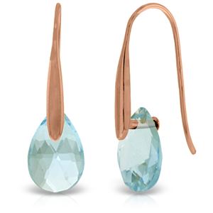 ALARRI 14K Solid Rose Gold Fish Hook Earrings w/ Dangling Briolette Blue Topaz
