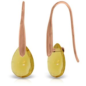ALARRI 14K Solid Rose Gold Fish Hook Earrings w/ Dangling Briolette Citrines