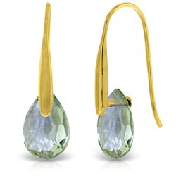 ALARRI 14K Solid Gold Fish Hook Earrings w/ Dangling Briolette Green Amethysts