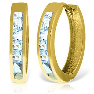 ALARRI 14K Solid Gold Hoop Huggie Earrings w/ Aquamarines