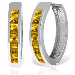 ALARRI 14K Solid White Gold Hoop Huggie Earrings w/ Citrines