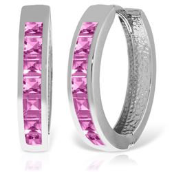 ALARRI 14K Solid White Gold Hoop Huggie Earrings w/ Pink Sapphires