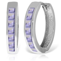 ALARRI 14K Solid White Gold Hoop Huggie Earrings w/ Tanzanites