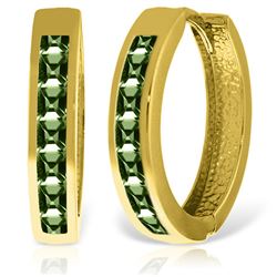 ALARRI 14K Solid Gold Hoop Huggie Earrings w/ Green Sapphires