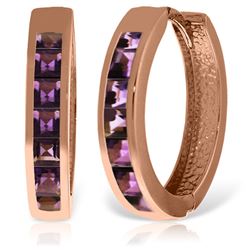 ALARRI 14K Solid Rose Gold Hoop Huggie Earrings w/ Amethysts