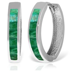 ALARRI 14K Solid White Gold Hoop Huggie Earrings w/ Emeralds