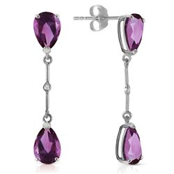 ALARRI 14K Solid White Gold Diamonds & Amethysts Dangling Earrings