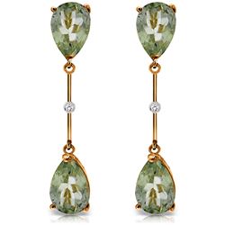 ALARRI 14K Solid Rose Gold Diamonds & Green Amethysts Dangling Earrings