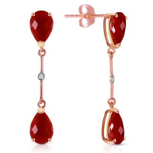 ALARRI 14K Solid Rose Gold Diamonds & Rubies Dangling Earrings
