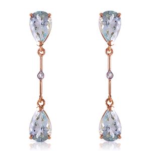ALARRI 14K Solid Rose Gold Diamonds & Aquamarines Dangling Earrings